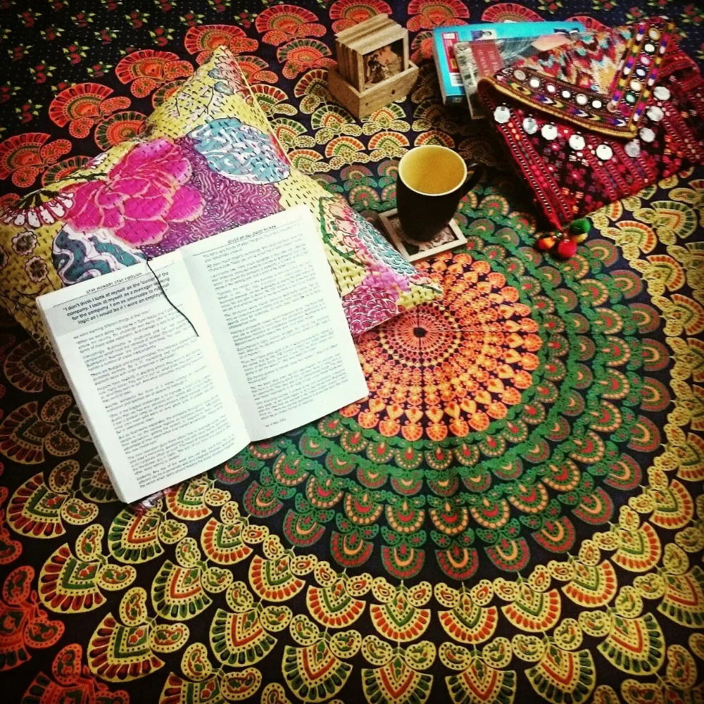 Indische mandala blauw dorm hippie tapijt tapijt muur opknoping ... Kleuren slaapkamer muur