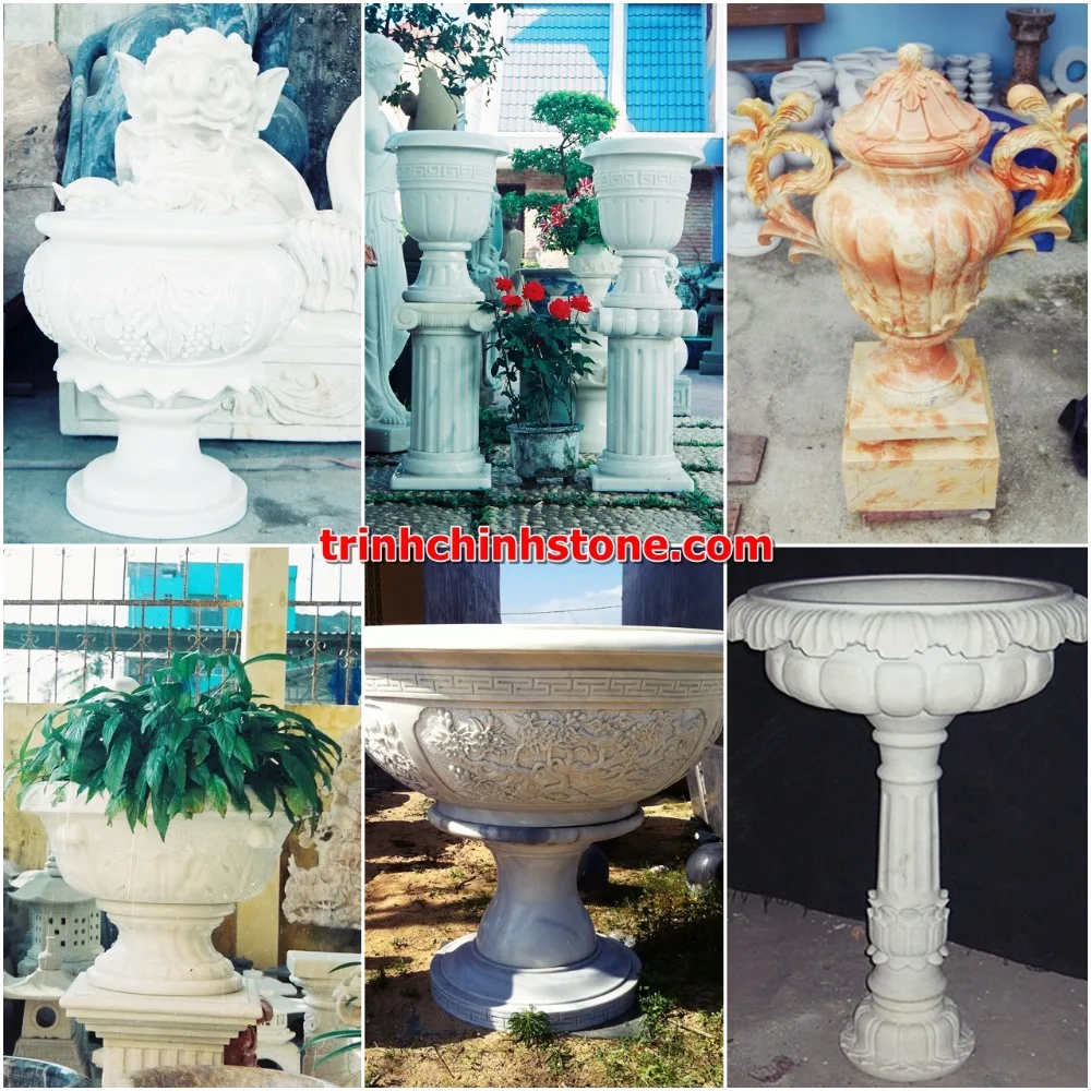 Stone planter pot flower marble hand carved sculpture for home garden