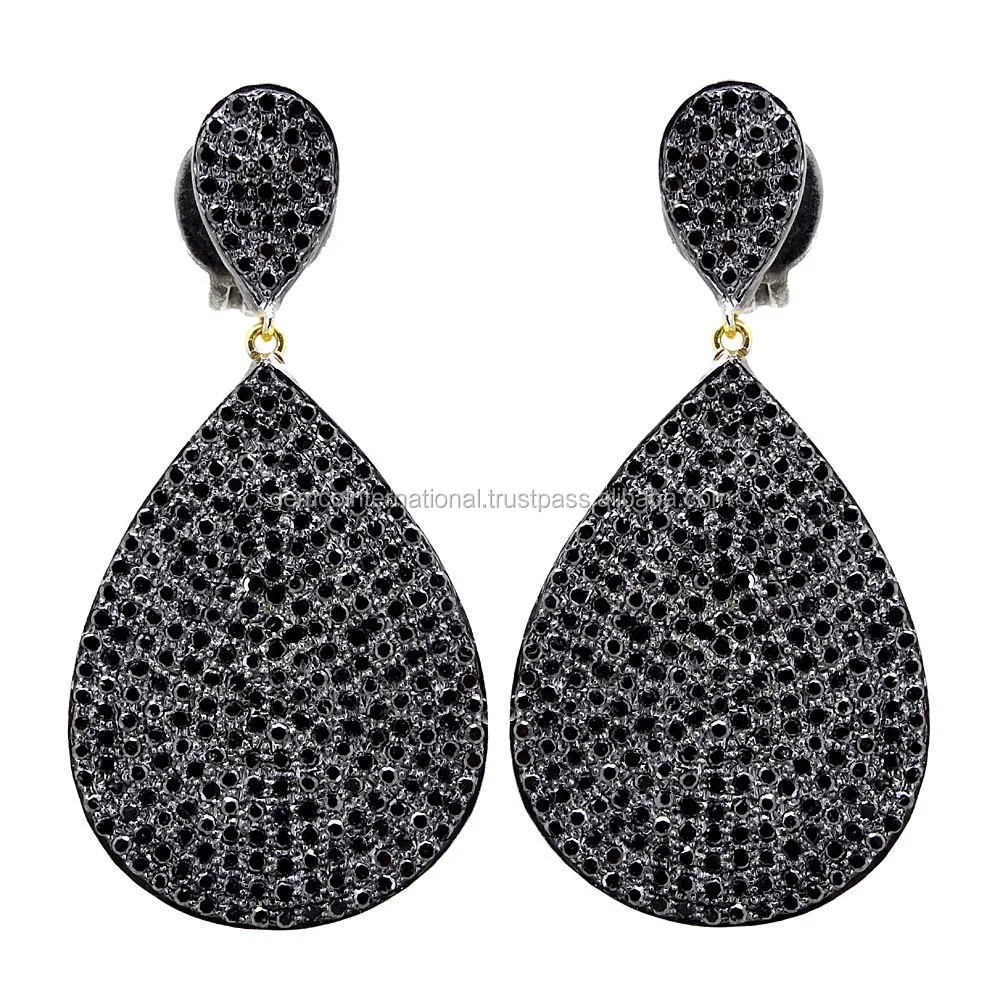 Indian Black Diamond Pave Drop Earrings Gold Silver Dangle Indian Black Diamond Pave Drop Earrings Gold Silver Dangle Jewelry Supplier