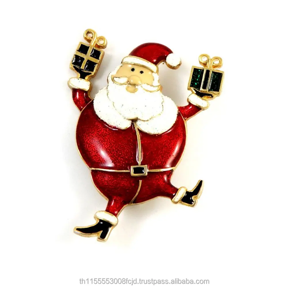 christmas jewelry dancing fat santa with gift brooch pin