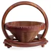 Wooden Fruit Basket Stand with Handle for Display Storage Folding Collapsible Home Picnic Accessory