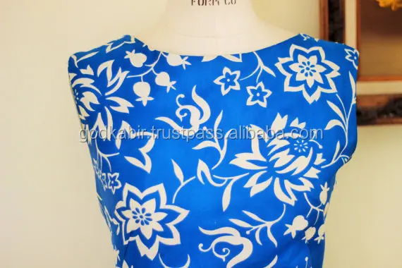 Muy precio al por mayor hermoso verano vintage impreso vestido de verano Vintage/60 s tamaño grande/azul y blanco