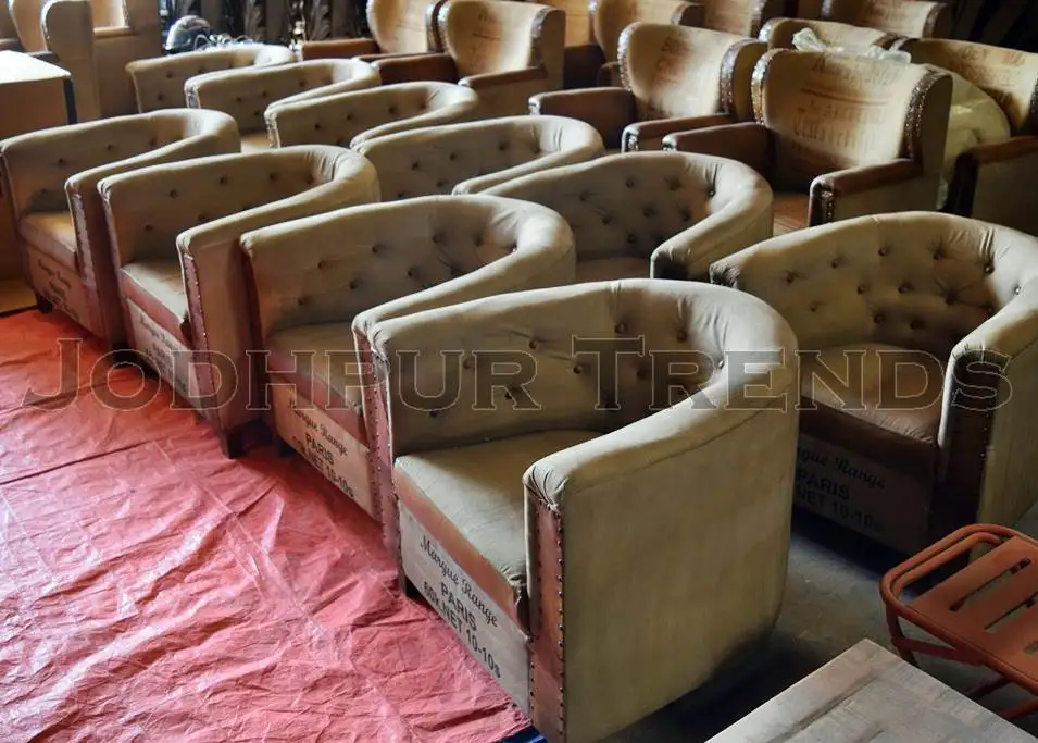 JODHPUR TRENDS Vintage Industrial Furniture,Leather Sofa & Puffs