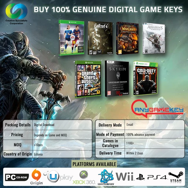 100% genuine steam, uplay, origin, pc, xbox, ps4, wii game cd