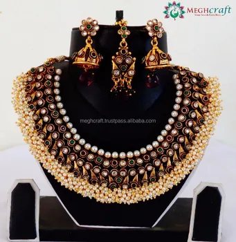 South indian Bridal Jewelry set-Gold plated Bridal Jewellery-Indian Pearl Bridal Jewellery ...
