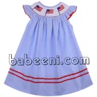 Adorable girls smocked dress for Independence Day with American flag smocked patriotic dress