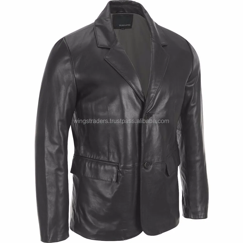 2 Button Men Lambskin Leather Blazer Jacket1.jpg