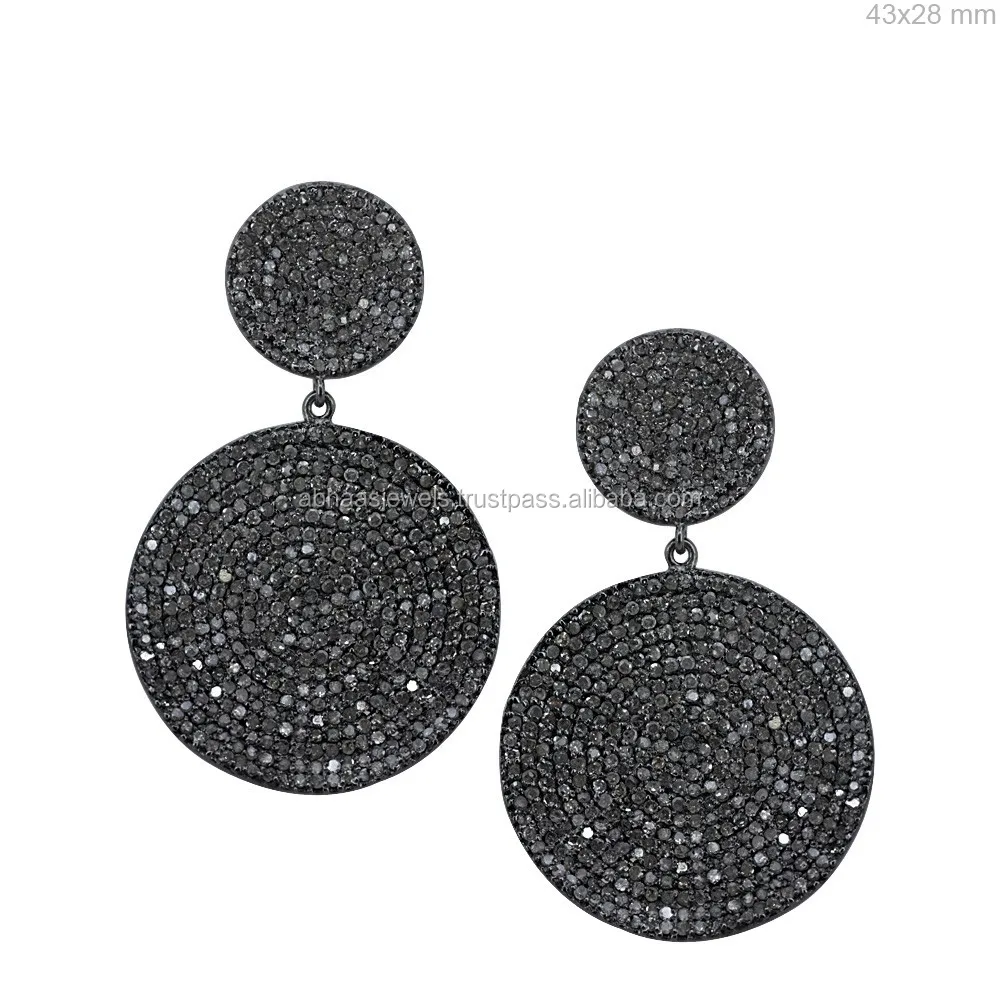 Pave Diamond Disc Earrings Handmade Silver Jewelry Pave Diamond Disc Earrings Handmade Silver Jewelry