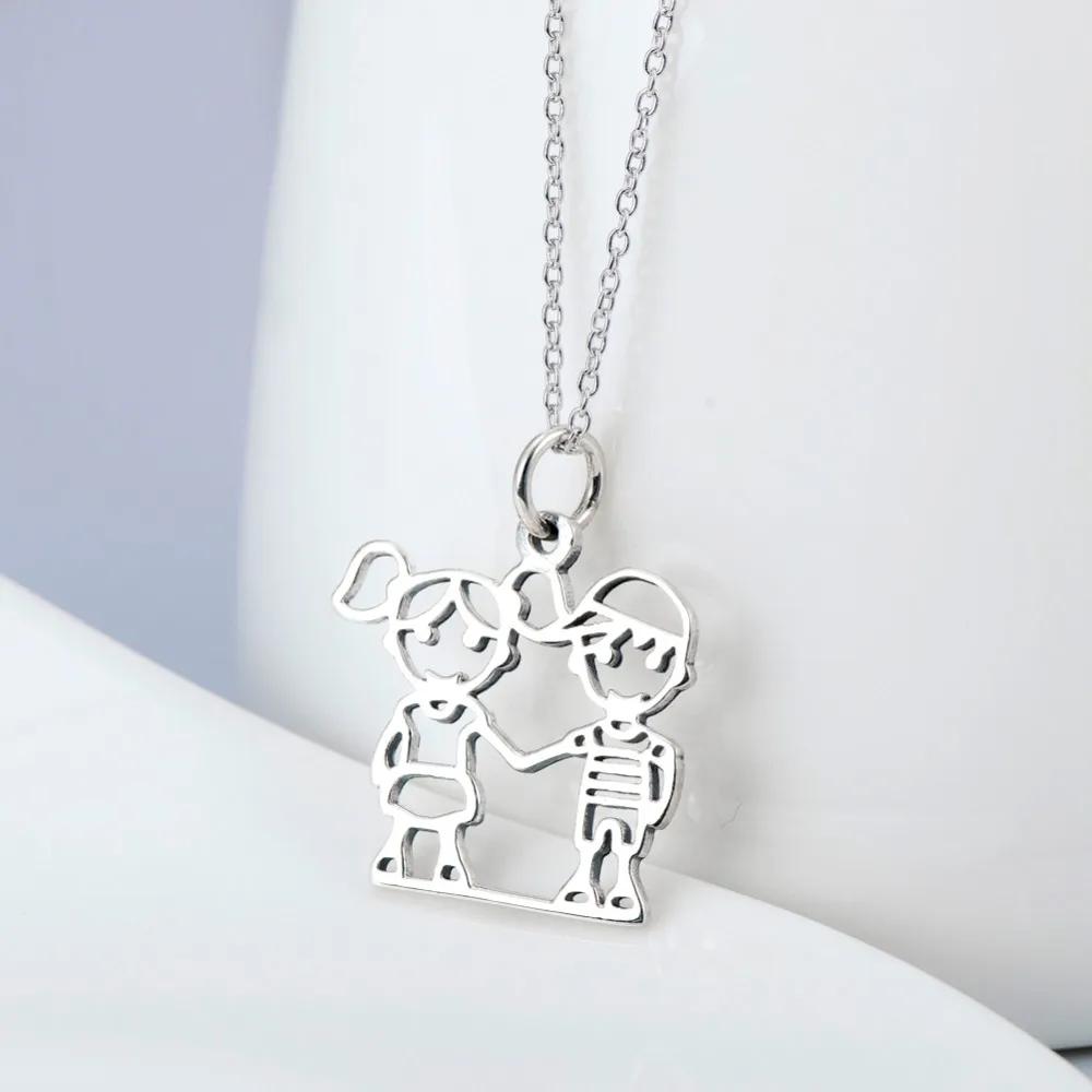 Sterling Silver Boy And Girl Charm Necklace Friendship Necklace Buy