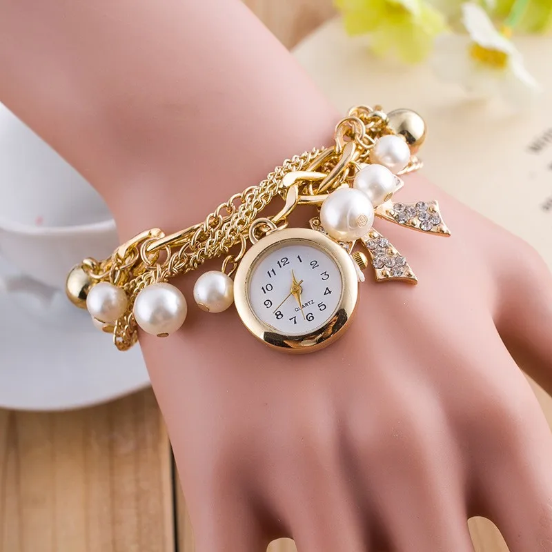 Reloj De Pulsera Dorado Para Mujer De Cuarzo De Acero Inoxidable