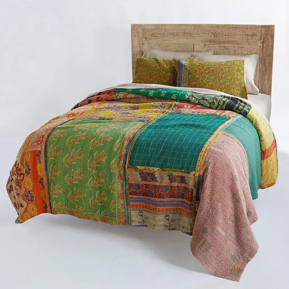 handmade patchwork kantha quilt blanket throw queen bedding made