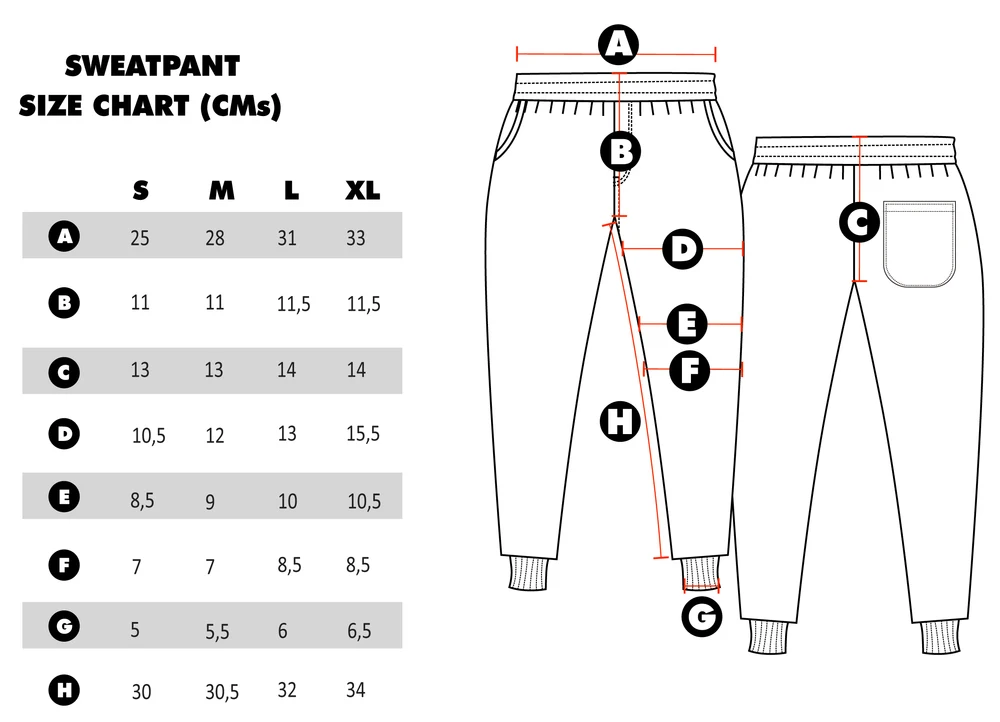 Mens Sweatpants Size Chart