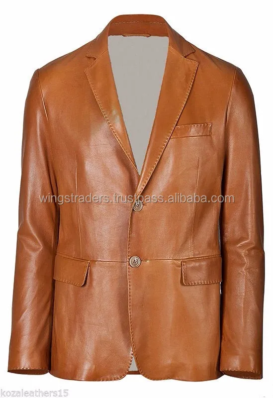 Tan Blazer Jacket Coat,Lambskin Soft Leather For Men1.jpg