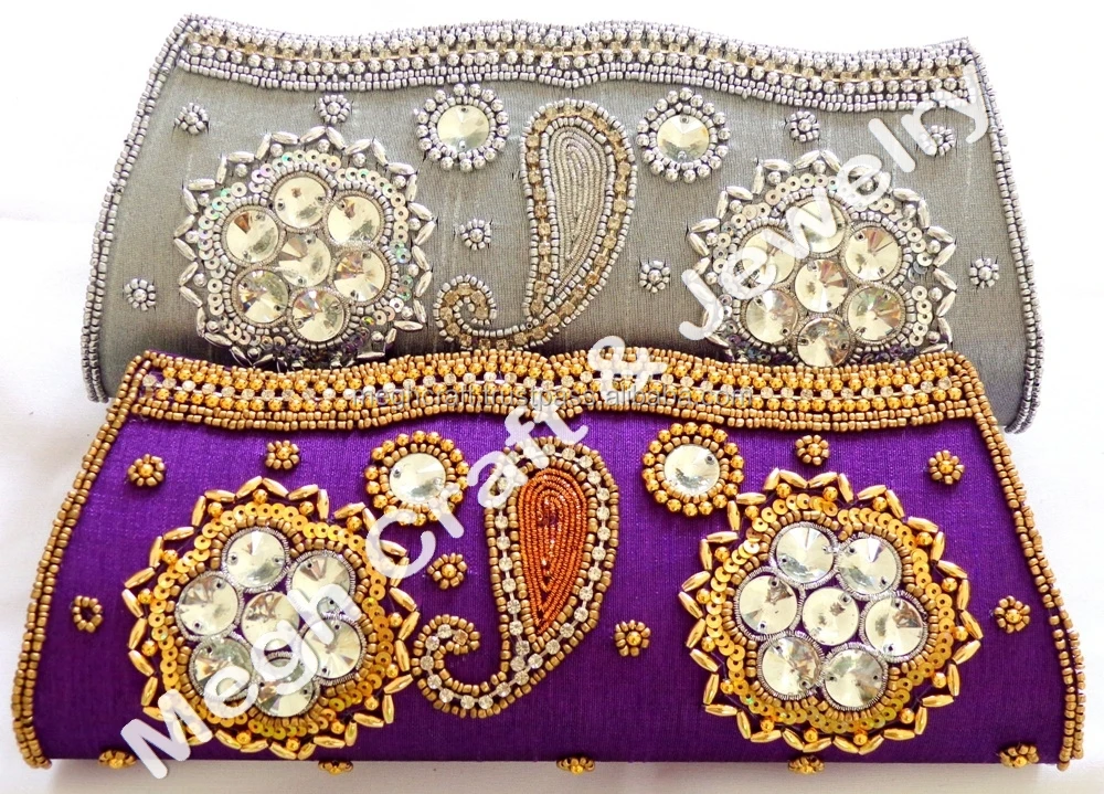 WHOLESALE INDIAN BRIDAL CLUTCH PURSE-EVENING PARTY CLUTCH PURSE-HANDMADE BEADED STONE WORK PURSE ...