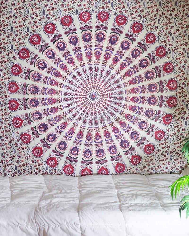 Pink & White Indische Baumwolle Mandala Bettdecke Gedruckt Bettdecke Stoff zum Großhandelspreis