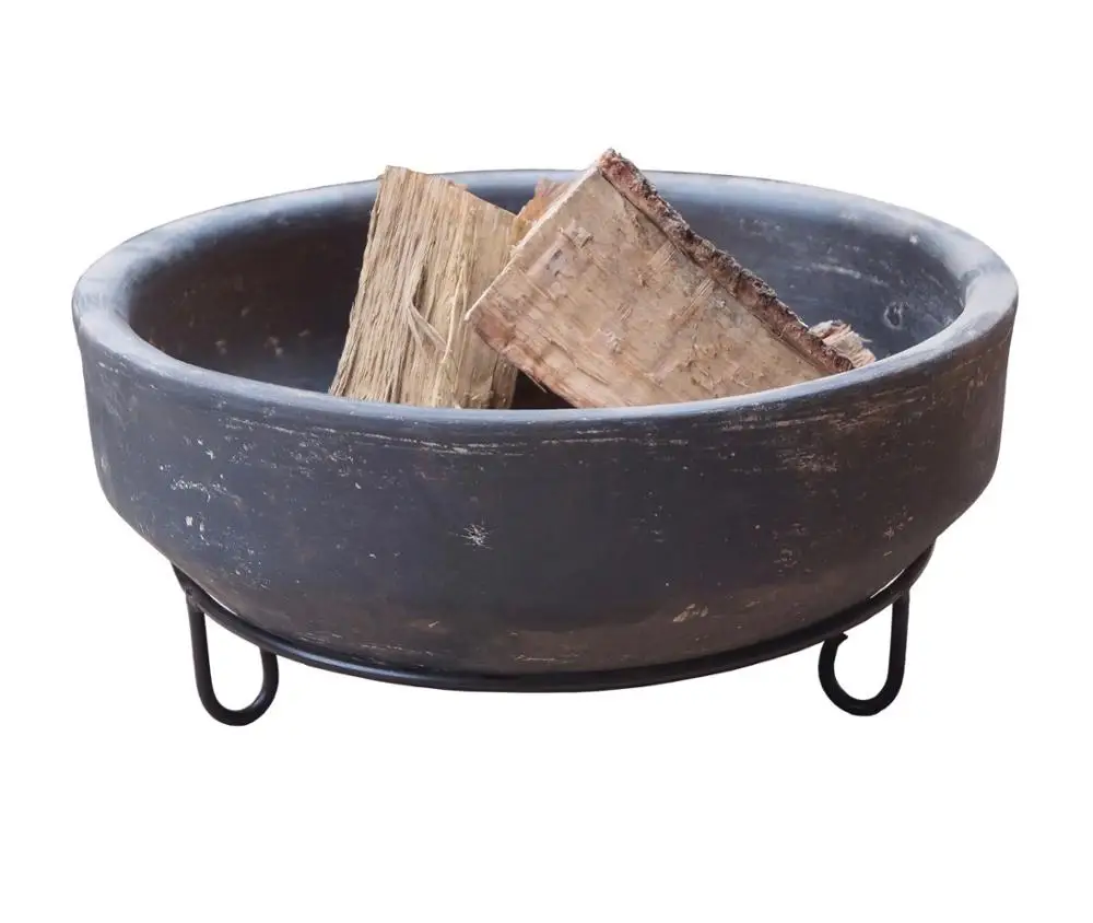 Mexican Stone Fire Pit With Iron Base In Concrete Grey Color Buy