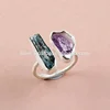 Two Stone Ring 925 Silver Ring, Natural Amethyst Kyanite Raw Gemstone Jewelry, Jewelry Showroom