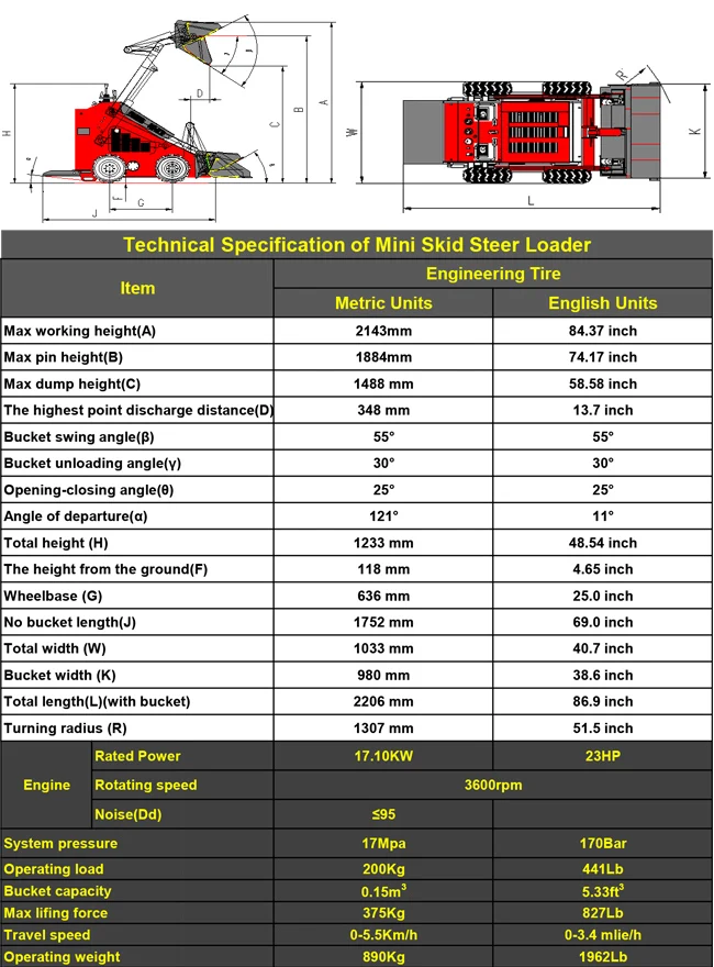 23HP skid steer mini tracked loader