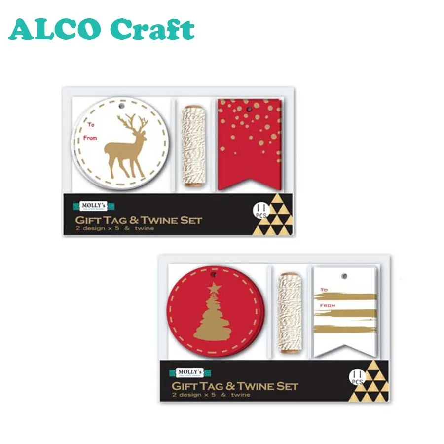 custom gold foil christmas gift tag with twine material woodfree