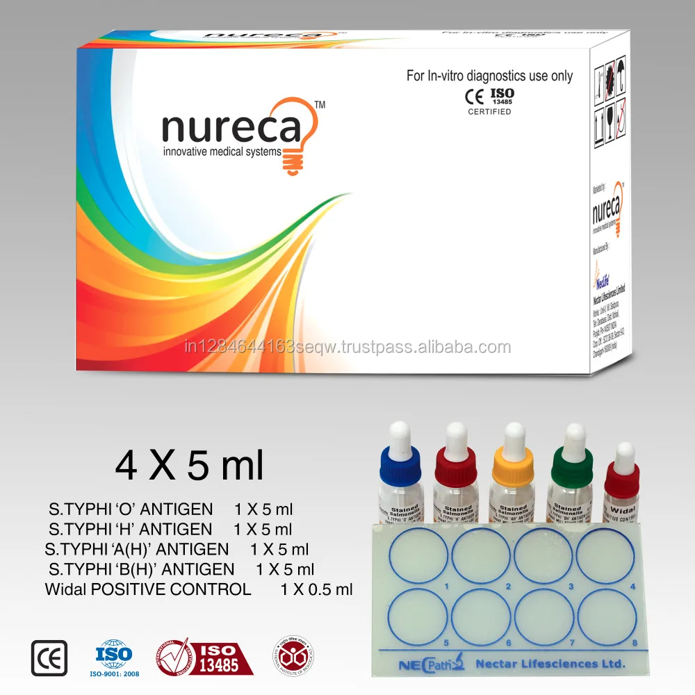 widal slide (with different colored antigens)/ agglutination