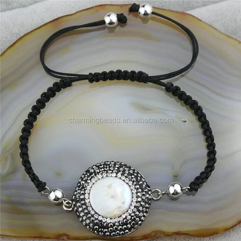 CH-JST0771 wholesale rhinstone pearl connector bracelet,handmade macrame stone charm bracelet ,braided bracelet fashion