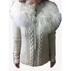 Ladies Cardigans Sweater with Tibet Sheep Fur on Collar