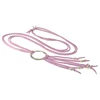 Necklace with Silver Color Ring and Oval Beads on Two Line of Suede Cords