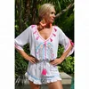 Perfect of beach colorful jumpsuit dress with bright pink tassels high back neck plus size handmade embroidery sexy dress