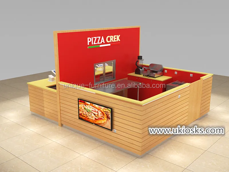 12X14ft commercial fast food pizza kiosk & pizza shop counter design for shopping mall