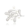 00037 Wholesale Leaf Shape Pearl Brooch Trendy Korean Style Elegant Synthetic CZ Initial Brooches