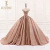 Sparkling sheer scoop neckline fitted and crystal beaded bodice keyhole back puff big ball gown russian wedding dress
