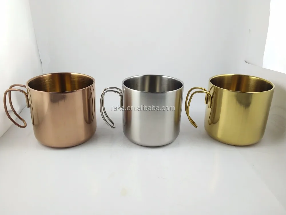 steel rose gold coffee mug with lid and wire hook handle