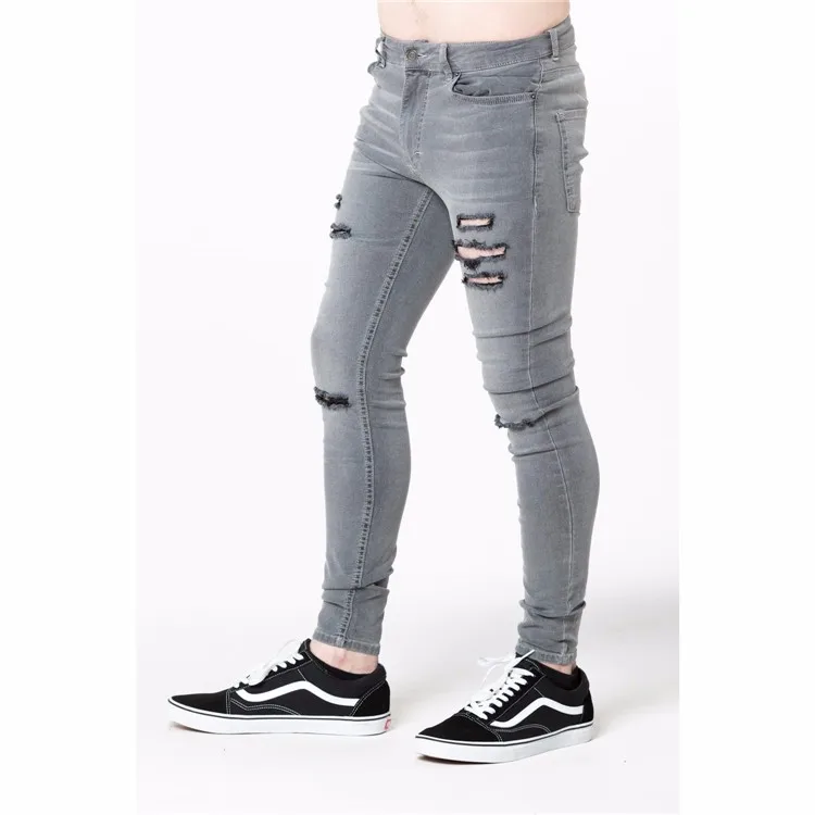 Royal Wolf Denim Garment Manufacturer Grey Ripped Skinny Sexy Men Tight