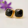 Hot sale cushion shape checker cut black onyx gemstone studs womans studs