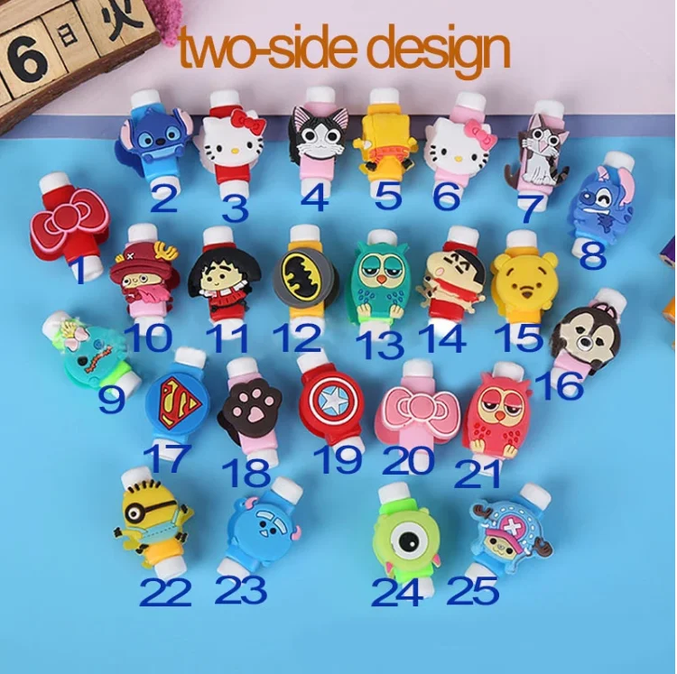 custom cartoon cable charging data cables protector rubber saver protector for mobile with usb cable data charger - ANKUX.COM