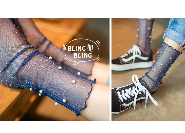 New Design Fashion Unique Shiny Socks, Glitter Ankle Socks With Beads