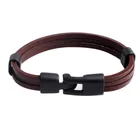 Stainless Steel Make Leather Magnetic Clasp Cuff Bangle Bracelet Men