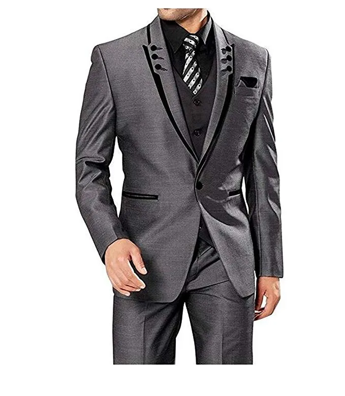 men"s fashion gray 3 pieces men suits wedding suits one button