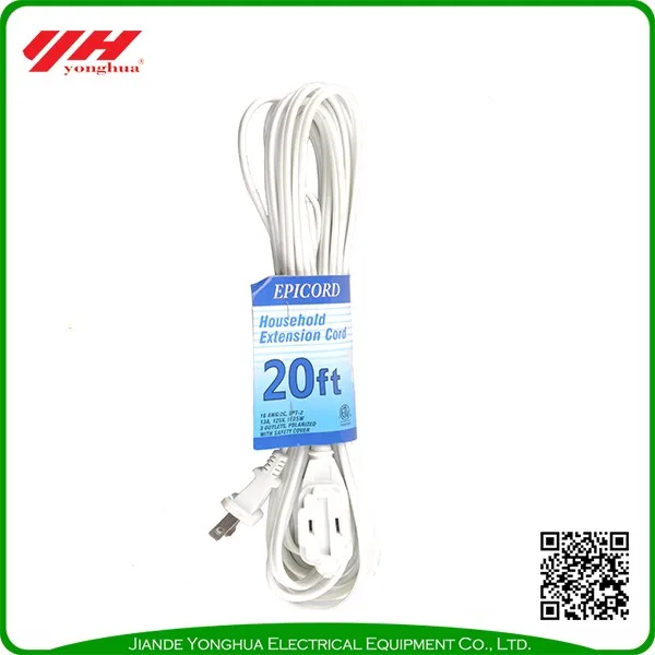 multiple length 3 Outlet Indoor Flat Plug Extension Cord 16/2 SPT-2, White, 2 Prong Polarized