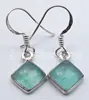 925 Sterling Silver Sparkling GREEN APATITE WOMEN'S Square NEW Kids Earrings 1.1" Fashion Real Jaipuri Jewellery Supplier
