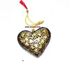 Christmas Ornament Paper Mache hand painted wooden hearts Black Heart with Leaf Design wooden hearts christmas decorations