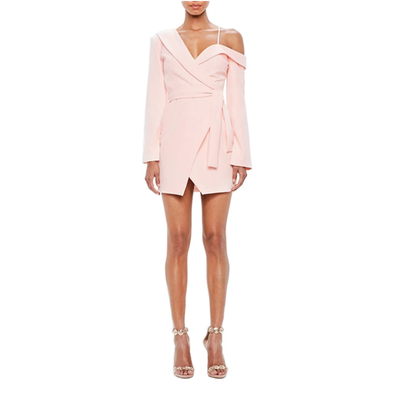 one shoulder tuxedo mini dress