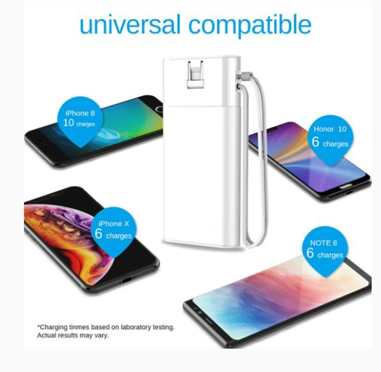 New Products 2025 AC plug Power Banks 20000mah PD18W Fast Charging Built-in 2 Charging Cables Lanyard Power Bank