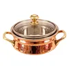Indian art villa steel copper handi with brass handle & glass lid casserole dish