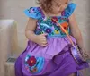 Hot Sale Wholesale Baby Girls Turquoise with Lilac and Purple Delicate Hand Embroidered Mexican Frock Dress Tunic For Kids