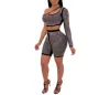 Cheap china bulk wholesale two piece set women clothing sequins crop top and shorts