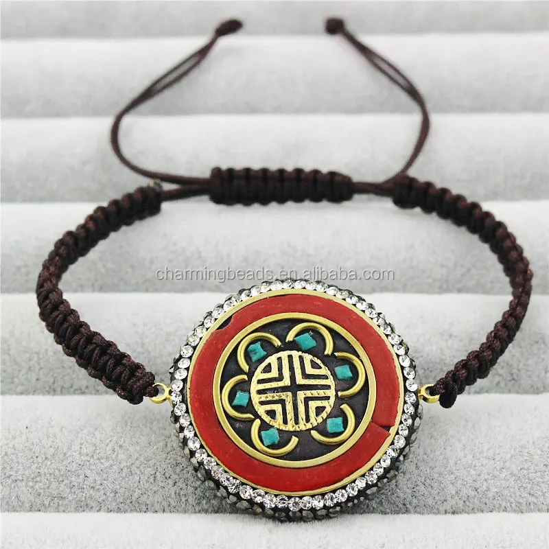 CH-JST0771 wholesale rhinstone pearl connector bracelet,handmade macrame stone charm bracelet ,braided bracelet fashion