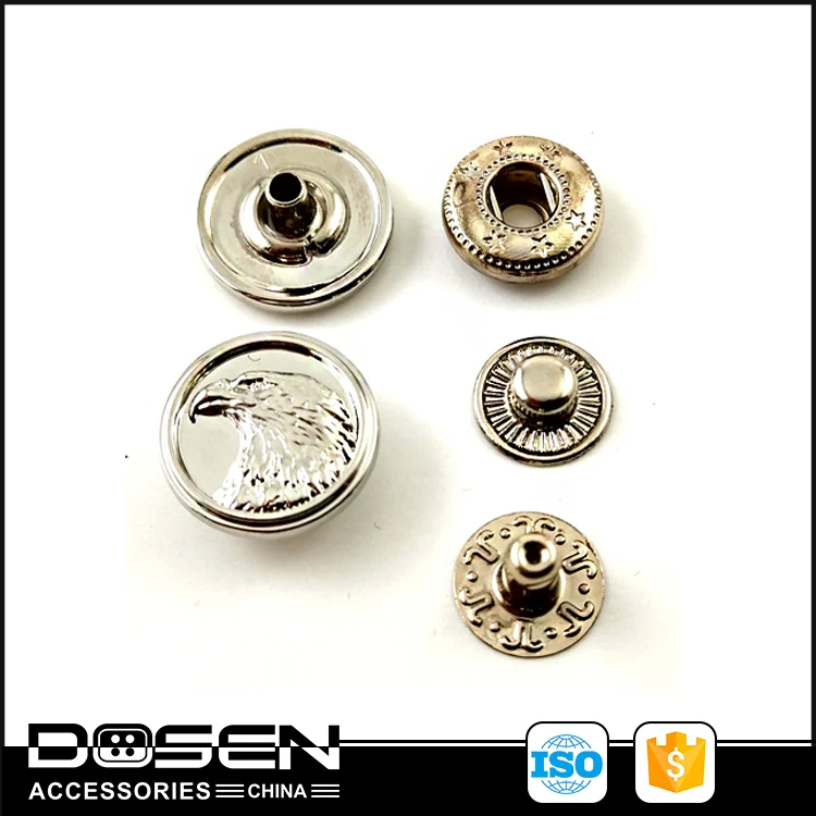 Custom Made Spring Fastening Famous Brand logo Clothing Snaps Metal Snap Button for Denim Blazers Suit Coat Leather Jacket Bag