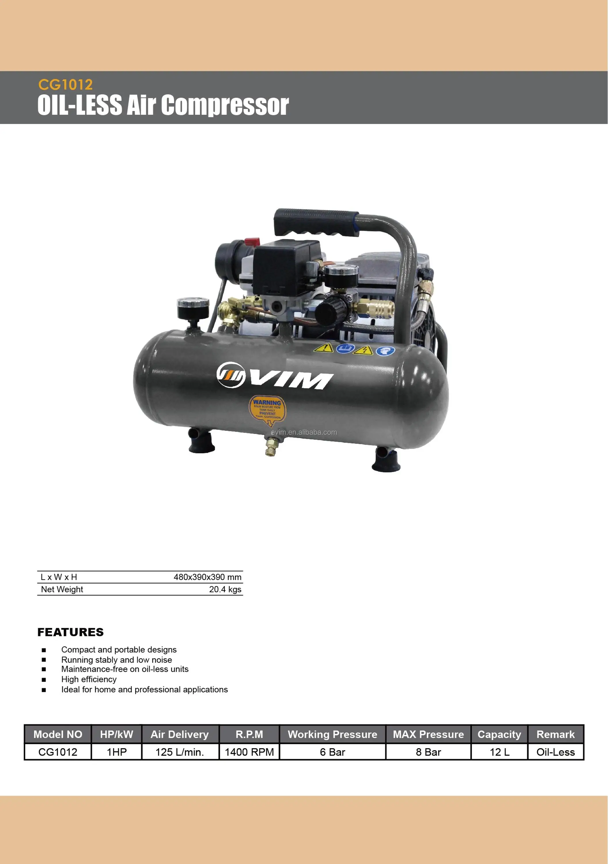 cg1012 oil-less air compressor