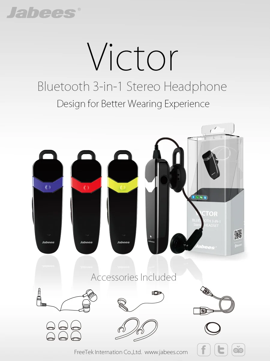 3-in-1 Mono Earphone & Headphone Bluetooth Receiver Clip-on Convertible Wireless Headset 3.5mm Wired Earbud - ANKUX.COM